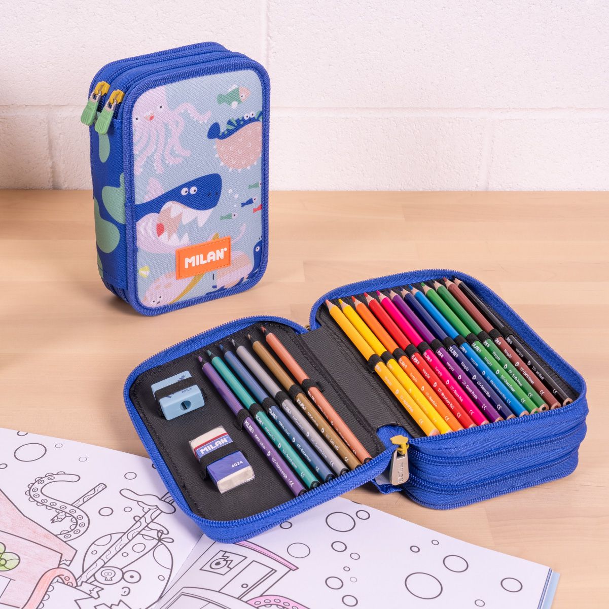 Plumier 2 Pisos con Contenido Blue Odyssey