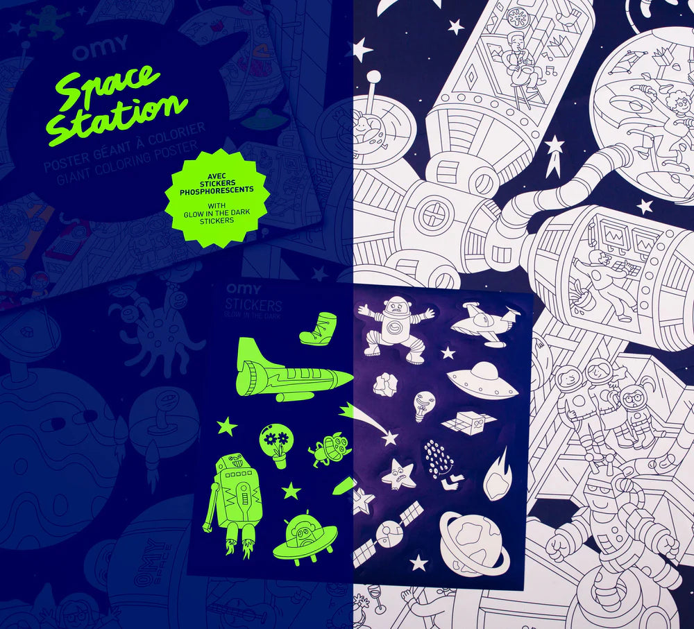 POSTER XL SPACE STATION PARA COLOREAL + PEGATINAS FLÚO