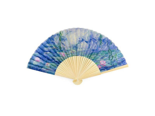Ventilador de mano, bambú, Monet, nenúfares y ninfas
