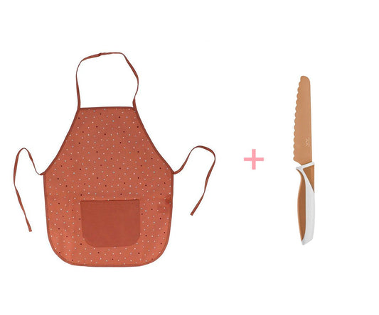 Pack Delantal Infantil Dots Brown + Cuchillo Caramel