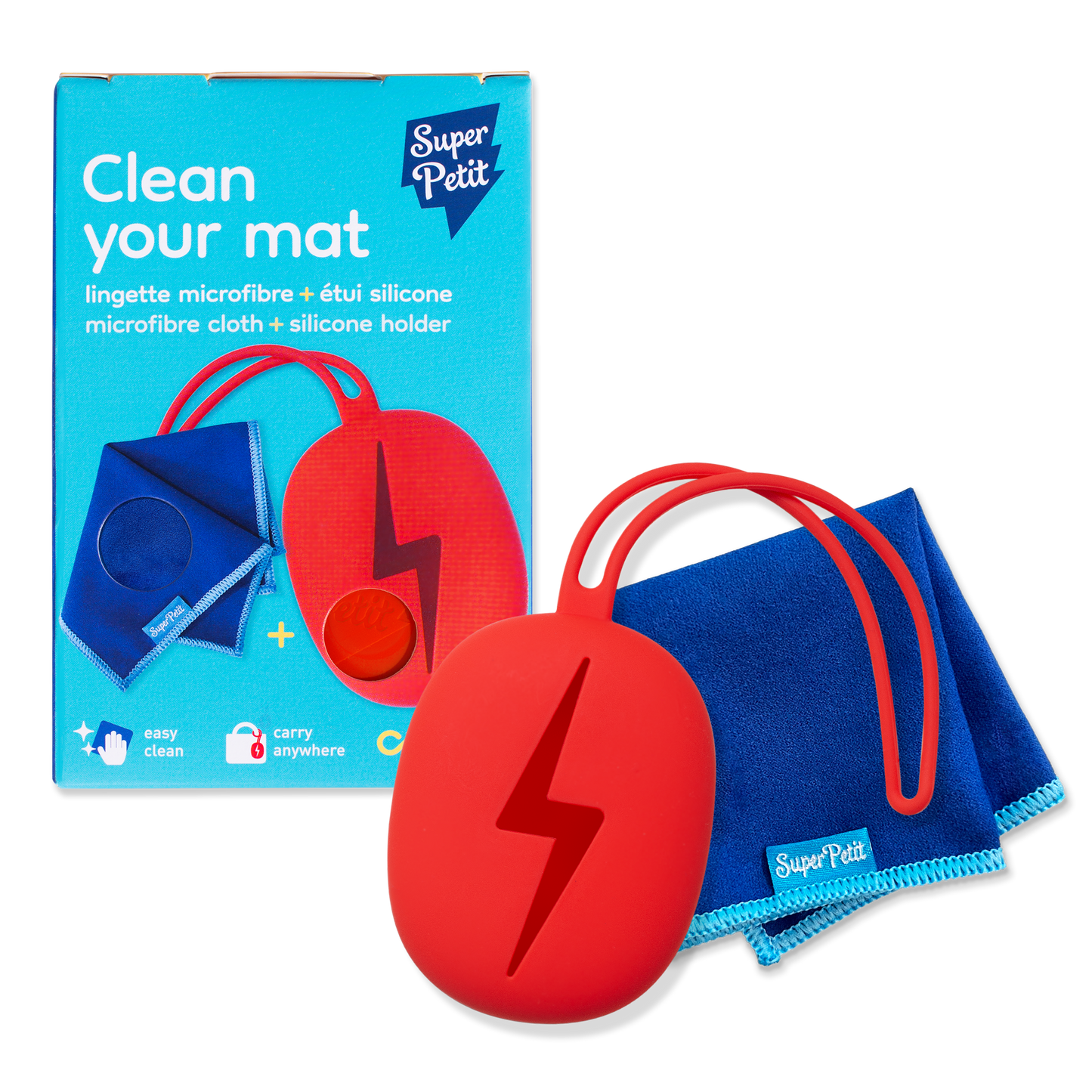 Toallita de microfibra y funda de silicona roja