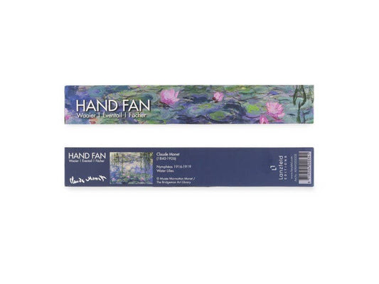 Ventilador de mano, bambú, Monet, nenúfares y ninfas