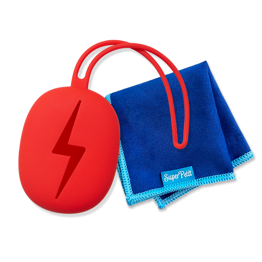 Toallita de microfibra y funda de silicona roja