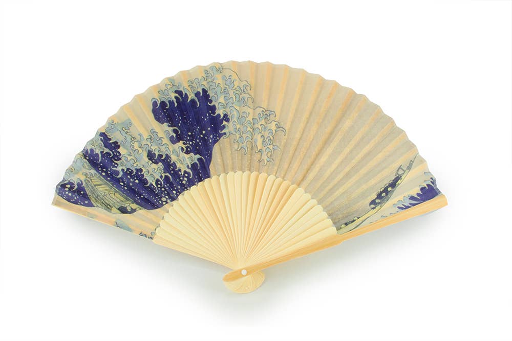 Ventilador de mano, bambú, Hokusai, La gran ola