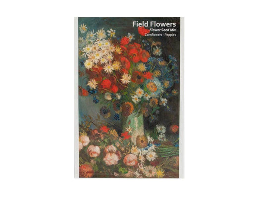Postal con semillas de flores, jarrón con flores, Van Gogh