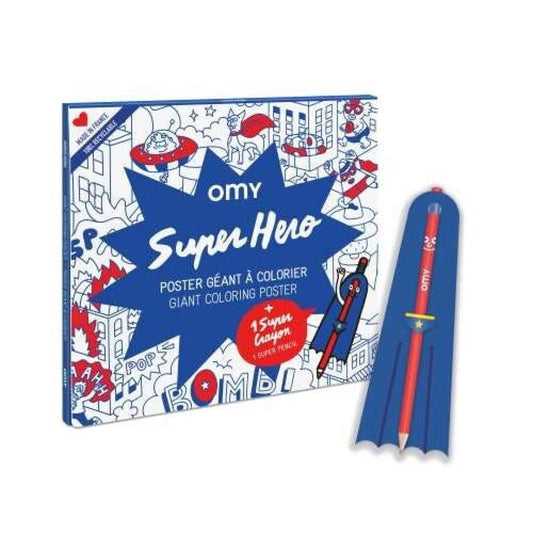 POSTER SUPER HERO PARA COLOREAR + 1 LÁPIZ