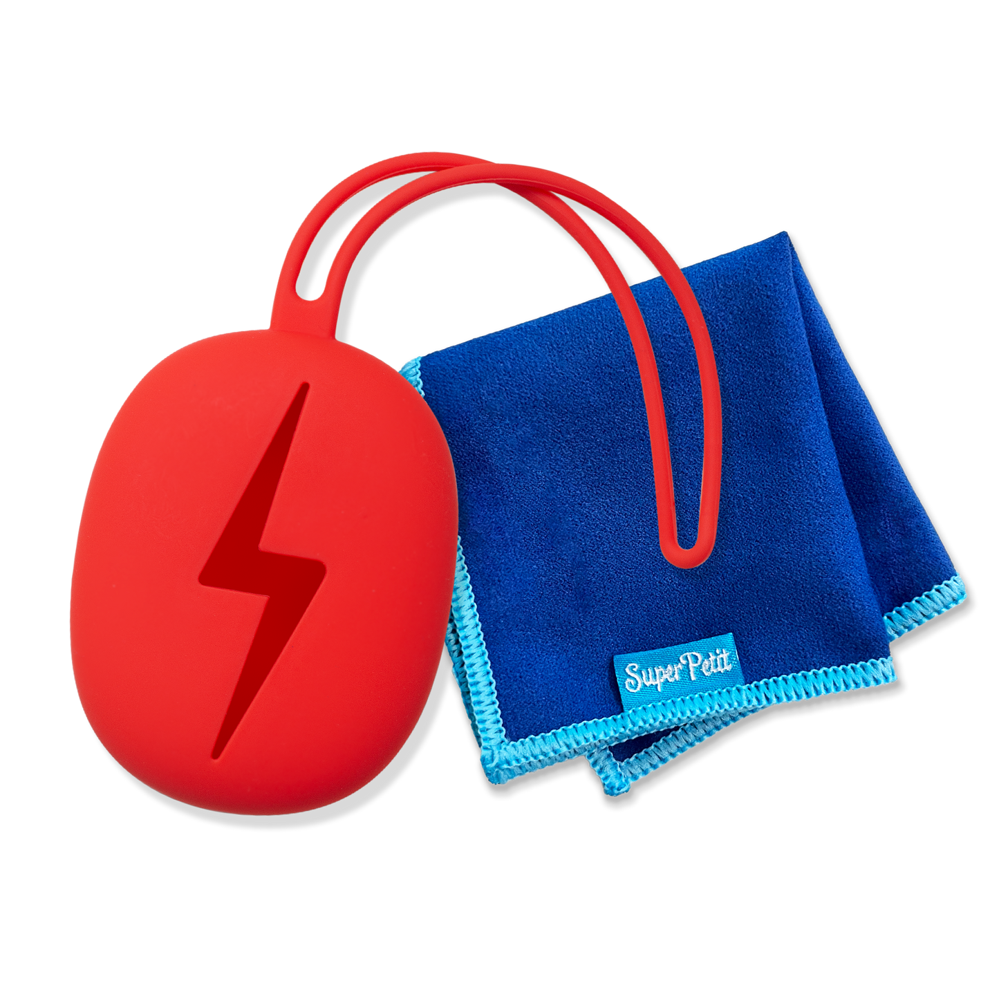 Toallita de microfibra y funda de silicona roja