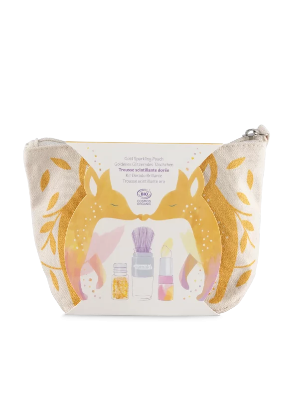 ESTUCHE ORO Pincel mágico + polvos dorados+ labial de vainilla